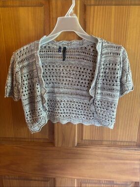 Maurices Open Crochet Knit Shrug in Light Taupe